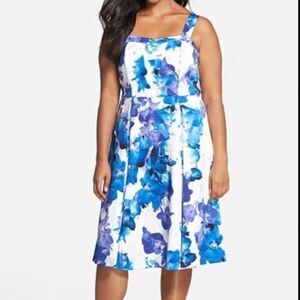 Adrianna Papell Blue watercolor Scuba Sundress